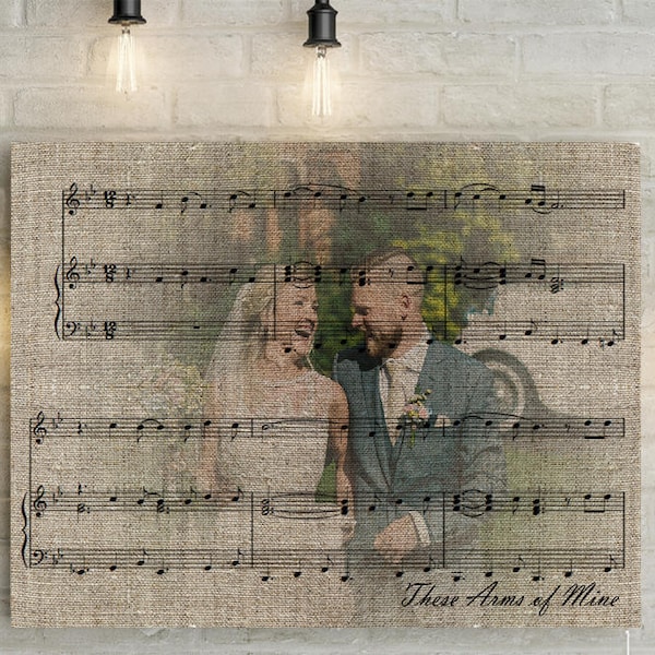 Linen Anniversary Custom Music Sheet and Custom Portrait - 4th Wedding Anniversary Gift, First Dance/ Wedding Song Music Notes on Canvas