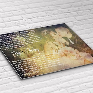 Custom Metal Anniversary Gift - Wedding Vows and Custom Portrait - Grunge Effect Background - Printed on Aluminium Metal
