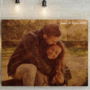 Leather/ 3rd Wedding Anniversary Custom Couples Portrait - Photo to Canvas Art Print, Perfect Anniversary Gift!