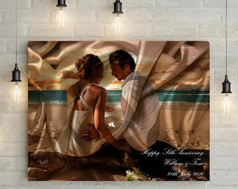 Silk/ 12th Wedding Anniversary Custom Couples Portrait - Photo to Canvas Art Print, Perfect Anniversary Gift!