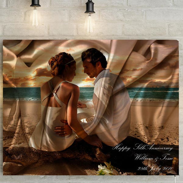 Silk/ 12th Wedding Anniversary Custom Couples Portrait - Photo to Canvas Art Print, Perfect Anniversary Gift!