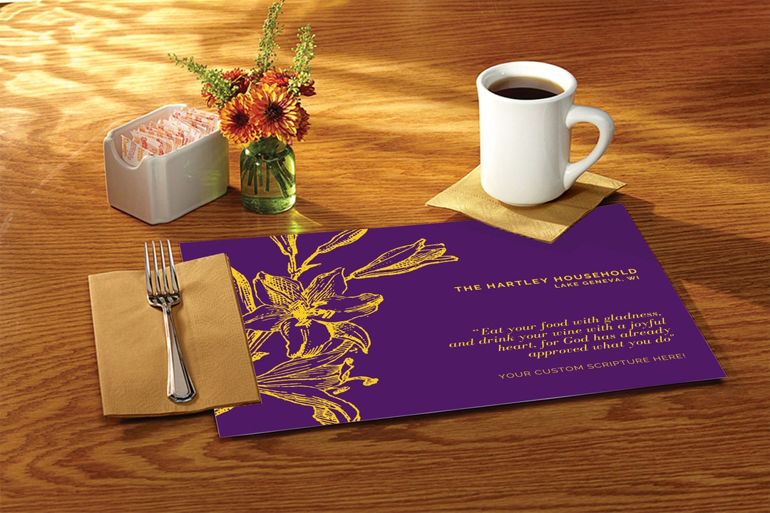 Disposable Paper Placemats Stylish Custom Bible Scriptures, Names and