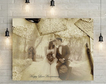 Lace/ 13th Wedding Anniversary Custom Couples Portrait - Photo to Canvas Art Print, Lace Effect, Perfect Anniversary Gift!