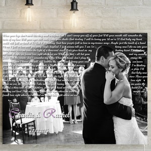 Custom Wedding Portrait With Song Lyrics - personalized wedding photo with first dance lyrics, canvas print or printable