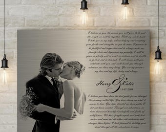 21st/ Nickel Anniversary Gift  - Personalized Wedding Vows, Custom Couples Portrait on Canvas or Printable