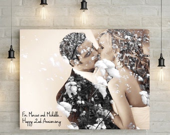 Baumwolle Hochzeit Jahrestag s. Geschenke - 2. Jahrestag benutzerdefinierte Paare Portrait - Hochzeit Foto auf Leinwand Kunstdruck oder druckbare