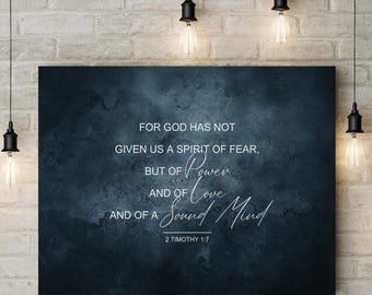 2 Timothy 1:7 Bible Verse Canvas Print | Christian Scripture Wall Art | Power Love Sound Mind