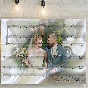 Silk Anniversary Custom Music Sheet with Portrait - 12th Wedding Anniversary Gift, First Dance/ Wedding Song Music Notes on Canvas