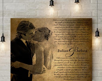 21st/ Brass Anniversary Gift  - Personalized Wedding Vows, Custom Couples Portrait on Canvas or Printable