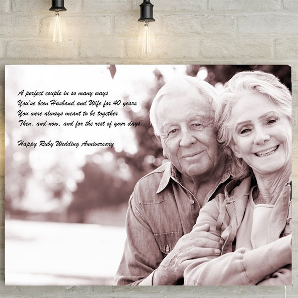Custom 40th Wedding Anniversary/ Ruby Anniversary Portrait With a Poem - Personalized Canvas Print or Printable