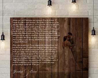 5th/ Wooden Anniversary Gift  - Personalized Wedding Vows, Custom Couples Portrait on Canvas or Printable