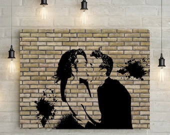 Black Mural Effect from Photo/ Custom Couples Portrait - Great Personalized Anniversary / Wedding Gift idea Canvas Print or Printable