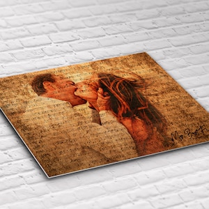 8th Anniversary Gift - Custom Music Sheet and Custom Portrait – Perfect Bronze Anniversary gift - Printed on Aluminium Metal