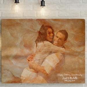Noveno aniversario de bodas: retrato de pareja personalizado en cerámica: poema personalizado, regalo de aniversario de bodas, efecto cerámica, impresión en lienzo o imprimible