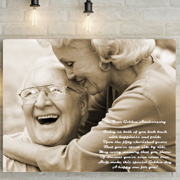 Custom 50th Wedding Anniversary Portrait With a Poem - Personalized Canvas Print or Printable, your choice!