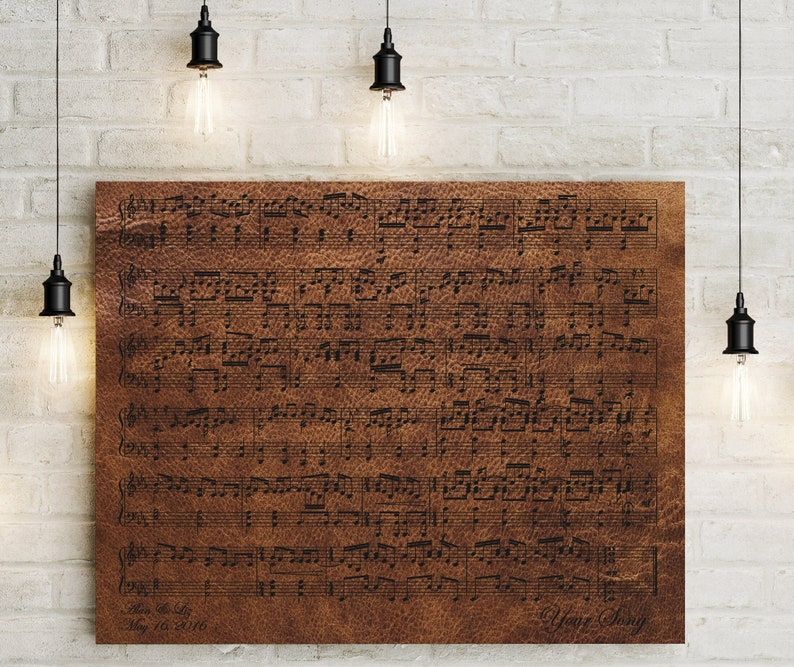 Leather Anniversary Custom Music Sheet 3rd Wedding Anniversary Gift, First Dance/ Wedding Song Music Notes on Canvas image 1