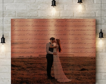 7th/ Copper Wedding Anniversary Gift - Custom Photo and Lyrics - First Dance/ Wedding Song on Canvas