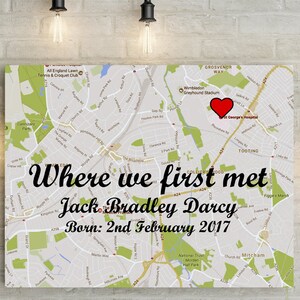 Waar we elkaar ontmoetten/waar we begonnen - gepersonaliseerde kaart met aangepast gedicht/citaat/bericht - geweldige geboorteaankondiging, kraamcadeau