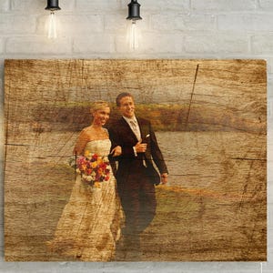 Wooden/ 5th Anniversary Custom Couples Portrait  -5th  Wedding Anniversary Gift,  Wooden Effect Portrait on a Canvas