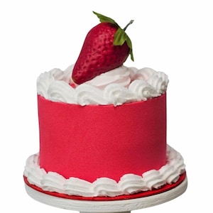 Strawberry Fake Cake – Faux Mini Cake Decor with Whipped Cream – Tiered Tray Kitchen Decor – Handmade Strawberry Shortcake Display Prop
