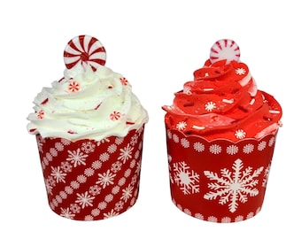 Peppermint Fake Cupcakes (Set of 2): Christmas Tiered Tray Decor