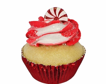 Fake Peppermint Cupcake, Christmas Tiered Tray Decor, Fake Whipped Cream