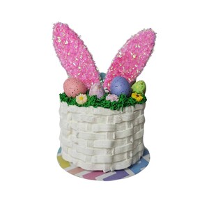 Easter Basket with Bunny Ears Fake Cake, Easter Tiered Tray Decor, Fake Chocolate Easter Cake, Easter Fake Dessert, Easter Faux Cake