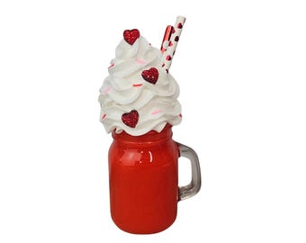Valentine Red Heart Milkshake, Valentine Tiered Tray Decor, Real Looking Dessert, Coffee Bar Decor, Real Looking Ice Cream, Realistic Food