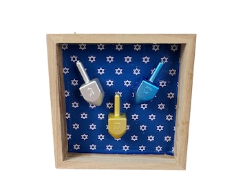 Hanukkah Tiered Tray Decor: Dreidel & Star of David Wood Sign