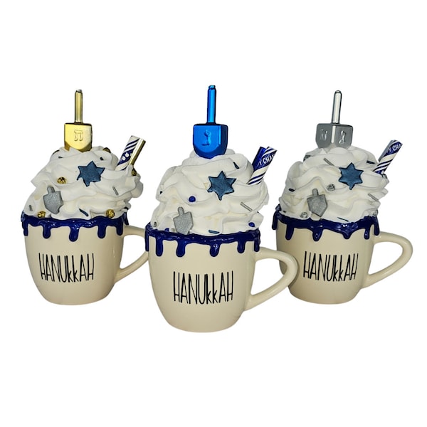 Mini taza de Hanukkah: Dreidel y decoración de bandeja escalonada con estrella de David