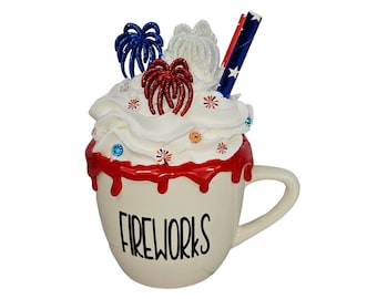 Patriotic Fireworks Mini Mug, Faux Whipped Cream Tiered Tray Decor