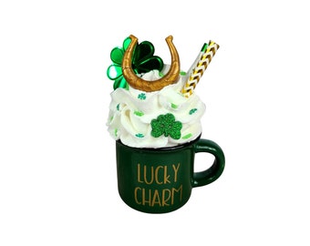 St Patrick's Day Mini Mug Decor, Faux Whipped Cream, Shamrock Horseshoe