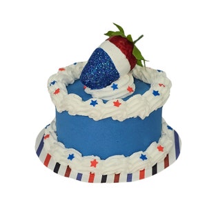 Fake Cake, Patriotic Strawberry Mini Cake Decor • Faux 4th of July Dessert • Americana Tiered Tray Decoration • Fake Food Display Prop