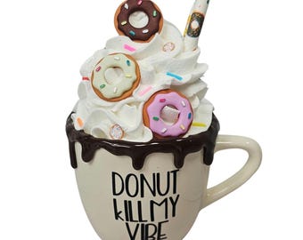 Donut Mini Mug: Handmade Faux Whipped Cream Tiered Tray Decor