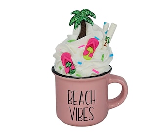 Handmade Summer Mini Mug,  Pink Camper Fuax Dessert, Flip Flops Tiered Tray Decor, Flip Flop Mug,