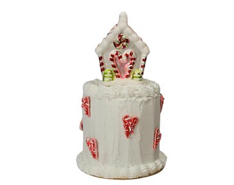 Handmade Christmas Fake Cake: Gingerbread House with Candy Canes