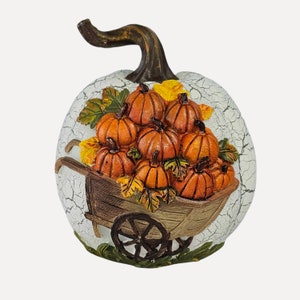 Fall Ceramic Pumpkin with a Cart of 3D Pumpkins, Pumpkin for Tiered Tray Decor, Thanksgiving Pumpkin  Decor, White Ceramic Pumpkin