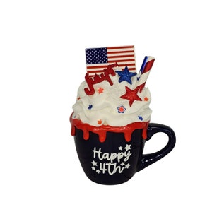 Patriotic Fake Food, 4th of July Decor, Patriotic Tier Tray Decor, Fake Display Cake, Fake Dessert, Table Prop, USA Flag Mug, Patriotic Mug