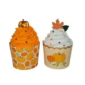 2 Fall Fake Cupcakes, Pumpkin Fake Cupcake, Fall Tiered Tray, Pumpkin Spice Cupcakes, Pumpkin Decor, Thanksgiving Table, Pumpkin Home Decor