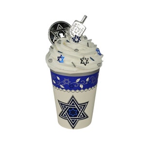 Hanukkah Fake Paper Cup of Coffee for Tier Tray Decor, Shabbat Decor, Star of David Cup, Dreidel Mug, Hanukkah Mug, Star of David Latte Cup