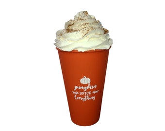 Faux Pumpkin Spice Coffee Tumbler: Fall Tiered Tray Decor