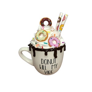 Donut Mini Mug, Donut Mug, Everyday Tiered Tray Decor, Fake Donut Decoration, Whipped Cream Mug, Donut Kill My Vibe, Mini Mug with Faux Whip
