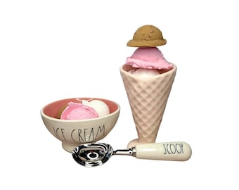 Handmade Neapolitan Ice Cream Scoops Set, Summer Tiered Tray Decor, Fake Dessert Display