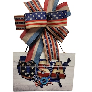 Patriotic Door Hanger for Military Veterans Front Door, Farmhouse Door Decor, USA Flag Door Hanger, USA Wreath, American Flag Door Sign