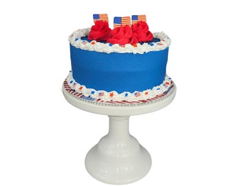 Patriotic Fake Cake, 4th of July Decor, Fake Display Cake, Fake Dessert, Dessert Table Prop, USA Flag Cake, Independence Day Tier Tray Decor