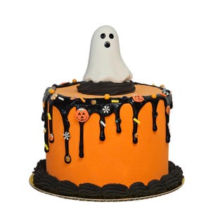 Handmade Halloween Ghost Fake Cake, Orange Tier Tray Decor,  Halloween Decor, Orange Cake with White Ghost, Halloween Fake Bake, White Ghost
