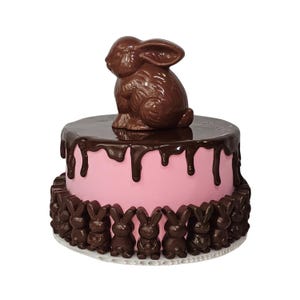 Handmade Faux Chocolate Easter Bunny Cake, Easter Fake Cake, Easter Tiered Tray, Fake Easter Cake with Chocolate Bunny Topper