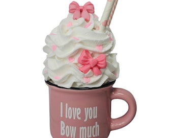 Pink Mini Mug Decor: Faux Whipped Cream, Hearts & Bows