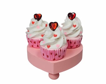 Fake Cupcakes, Pink Heart Valentine's Tiered Tray Decor, Set of 3