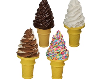 Handmade Soft Serve Ice Cream Cone Decor, Summer Tiered Tray Display (Vanilla, Chocolate, Sprinkles or Vanilla Chocolate Twist)